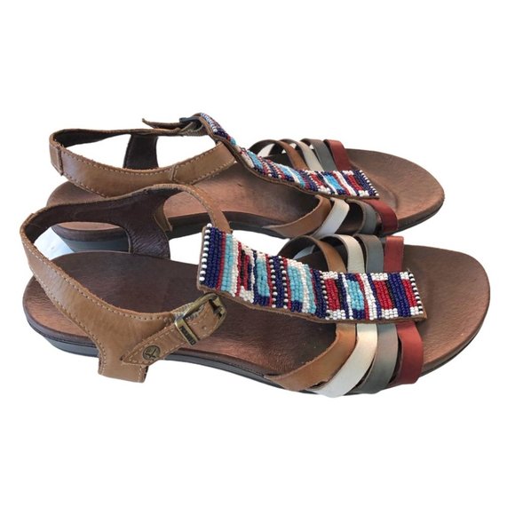 Pikolinos Beaded Sandal EU 38 Ankle Strap Brown Blue Red White - Picture 5 of 13